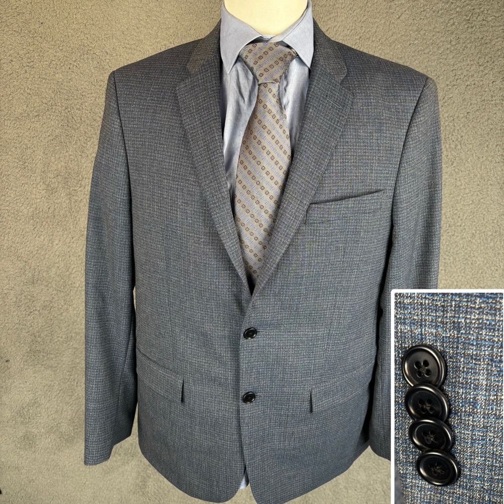 John Varvatos USA Blazer Men 40R Blue Tweed Sport Coat 100% Wool 2 Button Jacket